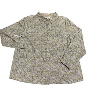 Sag Harbor Cotton Ribbed Paisley Button Up Shirt Women’s Petite Large Corduroy